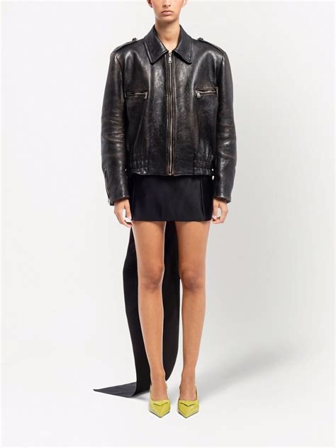 prada leather jacket woman|Prada distressed leather jacket.